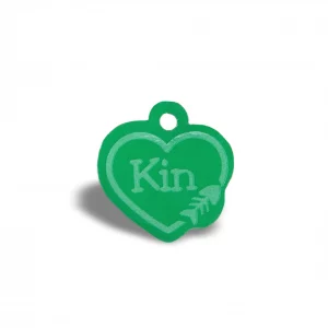 chapa personalizada para gato con forma de corazón, color verde